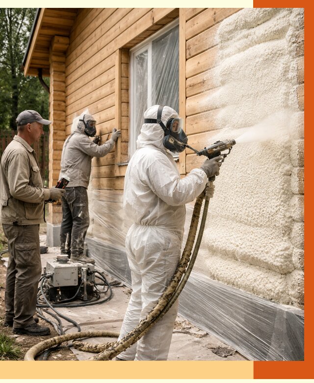 Утепление дома из бруса ППУ в Дюртюли от 4014 руб/м2 под ключ | ТепломастерДюр