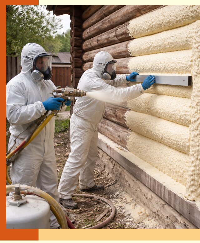 Утепление бревенчатого дома ППУ в Дюртюли эффективной изоляцией