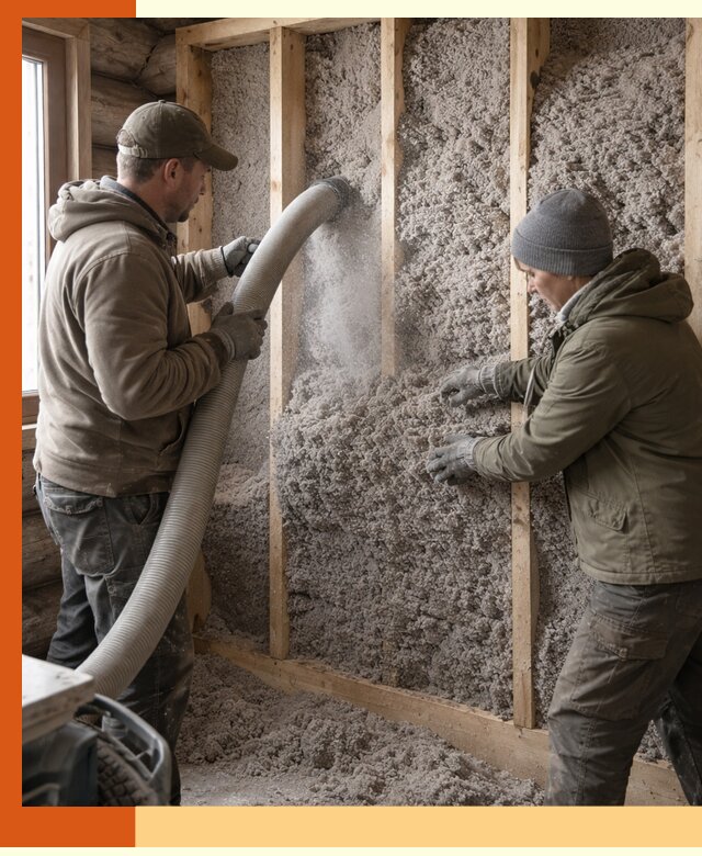 Утепление бревенчатого дома эковатой в Дюртюли