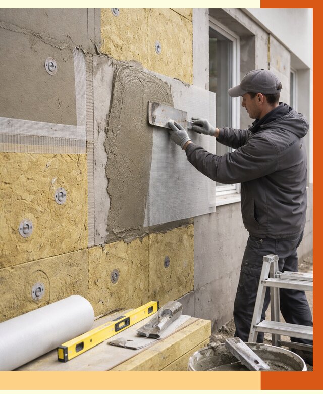 Утепление фасада под штукатурку в Дюртюли от 4379 руб/м2 — монтаж пенопластом и минватой | ТепломастерДюр