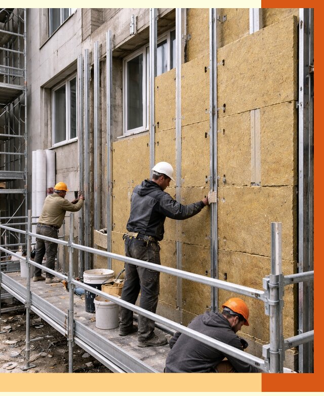 Утепление вентилируемого фасада в Дюртюли от 5838 руб/м2 — монтаж и утепление вентфасад | ТепломастерДюр