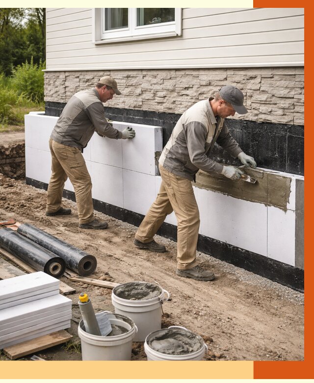 Утепление фундамента снаружи в Дюртюли от 4379 руб. за м² | ТепломастерДюр