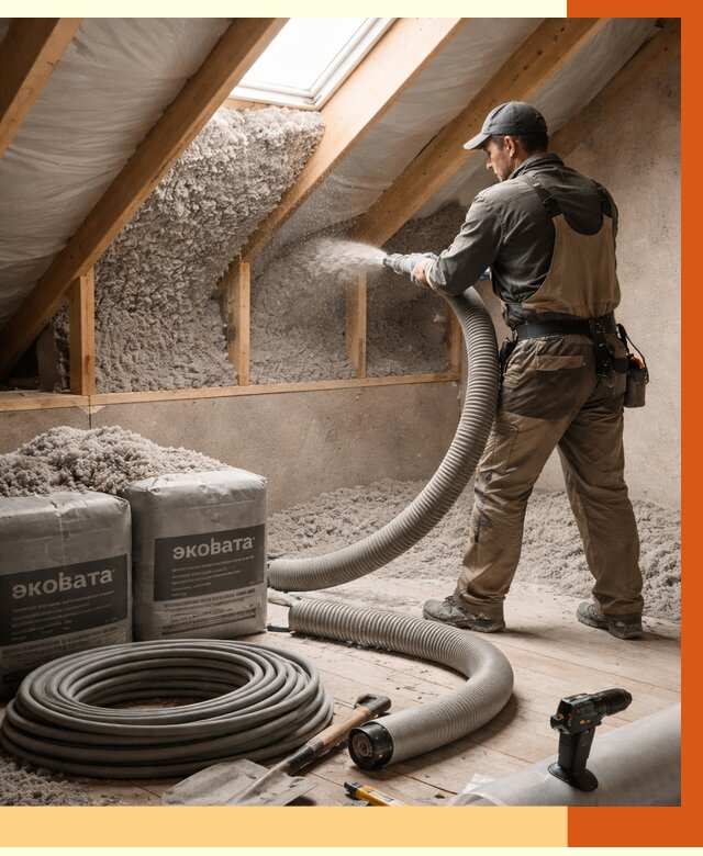 Утепление мансарды эковатой в Дюртюли от 2294 руб/м2 — монтаж, задувка, цена | ТепломастерДюр