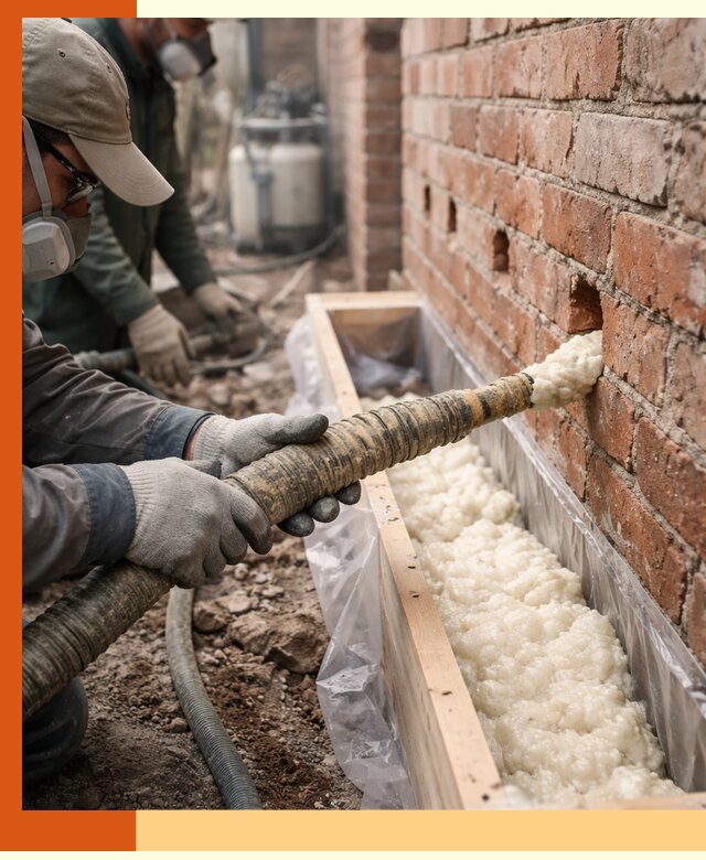 Заливка ППУ в пустоты кирпичной стены в Дюртюли