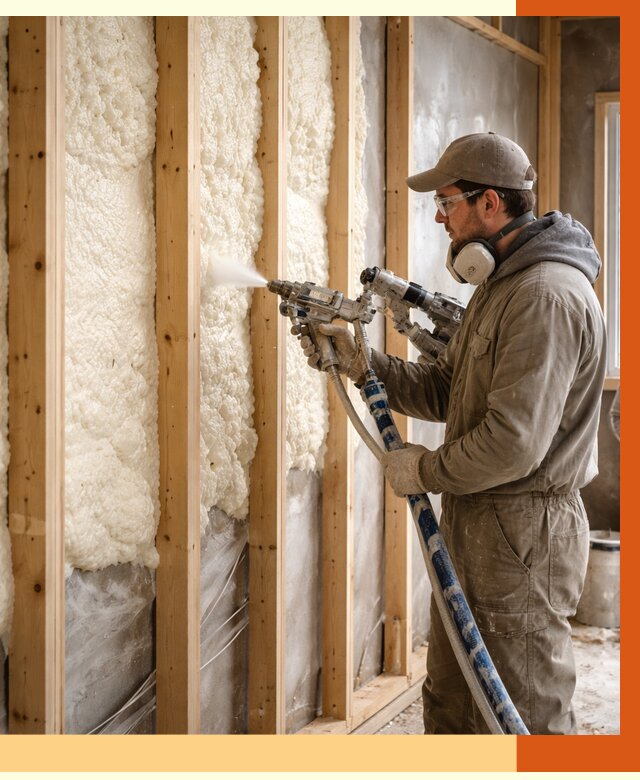 Утепление каркасной стены ППУ в Дюртюли от 4431 руб./м2 под ключ | ТепломастерДюр