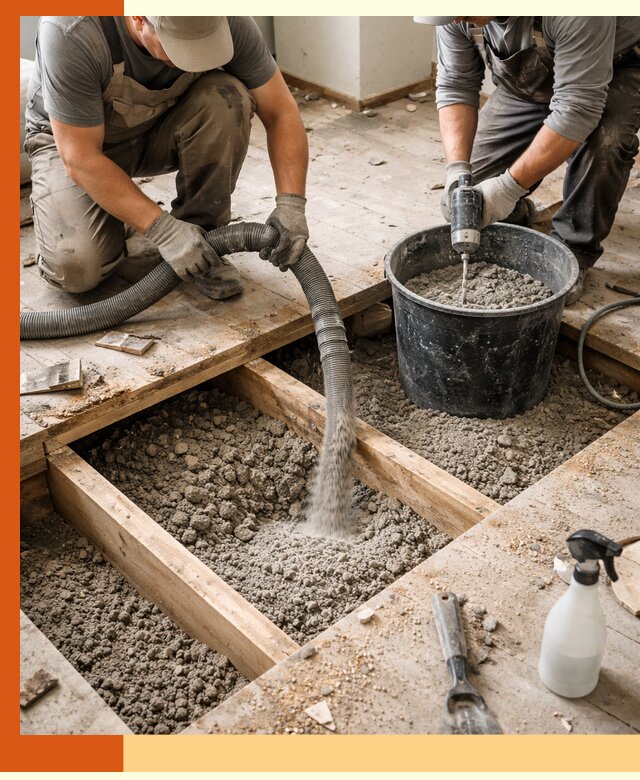 Заполнение пустот пола в Дюртюли полиуретаном и пенополистиролом