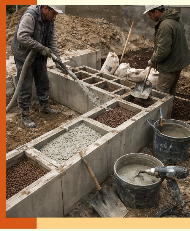 Заполнение полостей фундамента в Дюртюли герметичным утеплением и повышением прочности