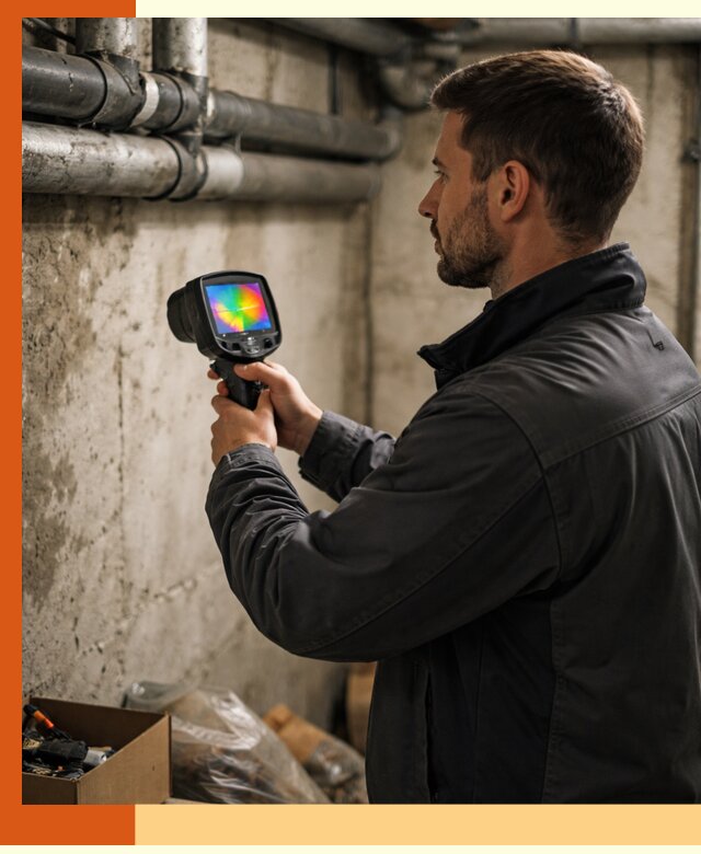 Тепловизионное обследование подвала в Дюртюли для поиска утечек тепла